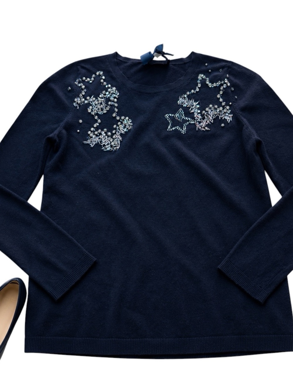 International Concepts Black Crystal Embellished Sweater Holiday Party Medium